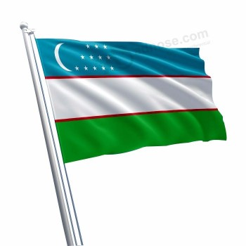 Hecho a medida de alta calidad de diferentes tamaños 2x3ft 4x6ft 3x5ft país nacional tela de poliéster bandera nacional bandera de uzbekistán