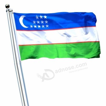 Sérigraphie personnalisée Imprimé numériquement Différents types Différentes tailles 2x3ft 4x6ft 3x5ft National Country Drapeau de l’Ouzbékistan