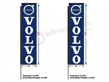 Volvo Automotive Swooper Boomer Drapeau rectangulaire, kit avec poteau de 15' et piquet de sol, drapeau 3'w x 12'h, couleur, 2 kits