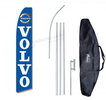 Ensemble complet de drapeau et de mallette en plumes « Volvo » de 12 pieds.Comprend un drapeau de 12 pieds, un poteau de 15 pieds, un piquet de sol et une mallette de transport/de