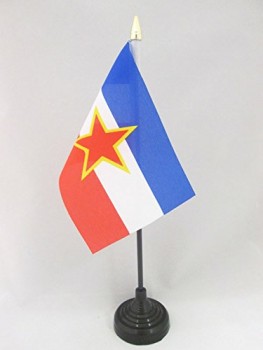 南斯拉夫桌旗4英寸x 6英寸-南斯拉夫桌面国旗15 x 10厘米-金色矛顶