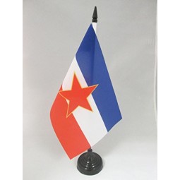 플래그 유고 슬라비아 테이블 플래그 5 ''x 8 ''-유고 슬라비아 데스크 플래그 21 x 14 cm-검은 색 플라스틱 스틱 및 받침대