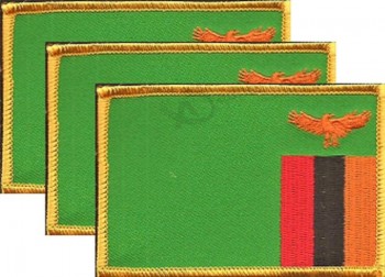 Pack de 3 patchs de drapeau de pays 3,50 « x 2,25 », trois emblèmes de patch de drapeau international brodé ou cousu (Zambie)
