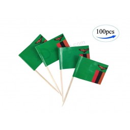 Drapeau de la Zambie, drapeaux zambiens, 100 pcs Cupcake Toppers drapeau, drapeau cure-dent de pays, petits mini drapeaux de bâton