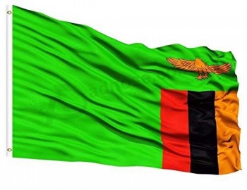 잠비아 국기 3x5 ft 인쇄 폴리 에스테르 플라이 잠비아 국기 배너 황동 그로멧