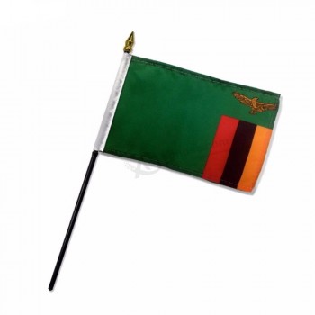 High Quality Silk Printing Zambia Hand Held Flag For Waving