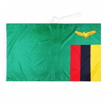 Bandera de zambia de poliéster de 3 * 5 pies de la mejor calidad con dos ojales