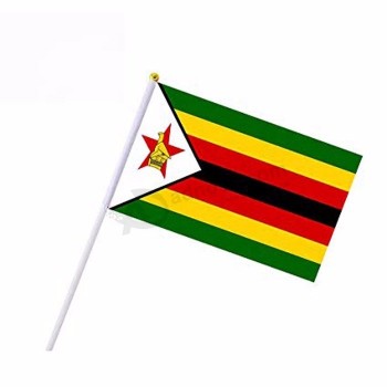 Venta directa de fábrica de poliéster zimbabwe bandera de mano con varilla de plástico