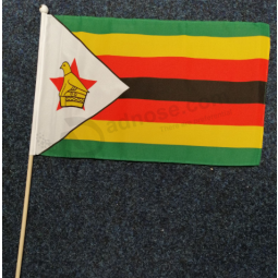 Wooden Stick Zimbabwe hand held waving flag for cheering