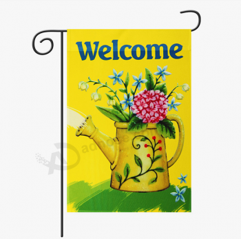 Bienvenue fleurs de saison drapeau de jardin avec support