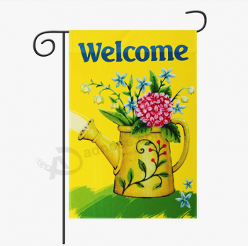 bem-vindo, sazonal, flores, jardim, bandeira, com, suporte