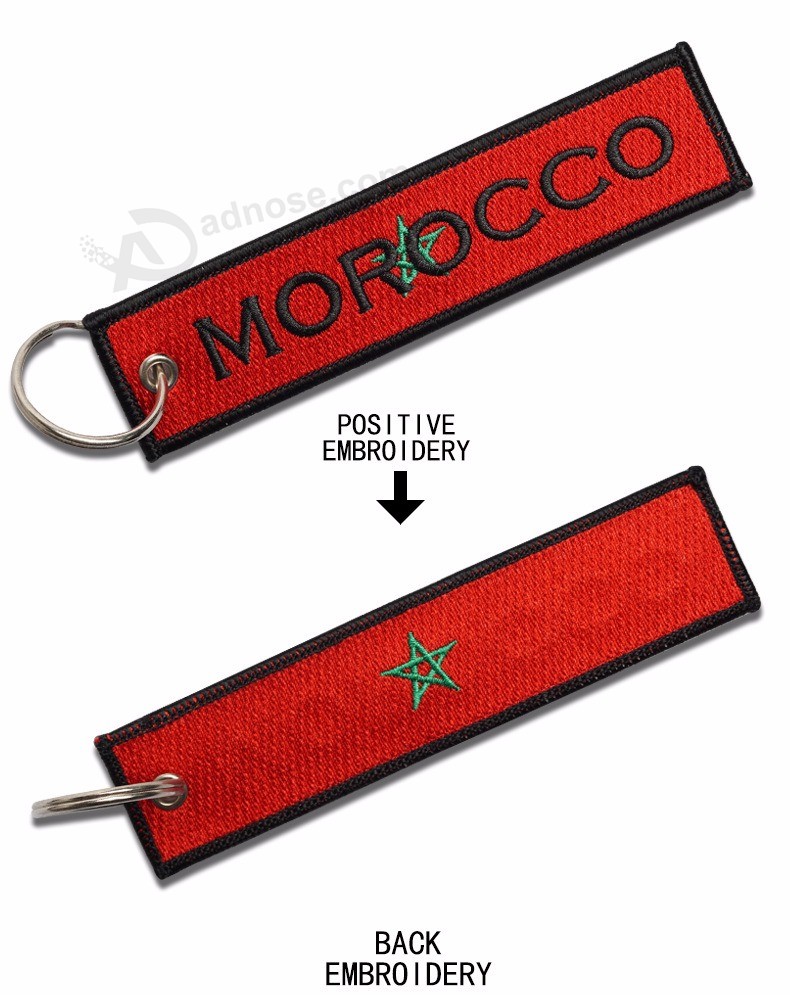 Factory custom Double sided Embroidery patch Luggage Tag with Key Chain