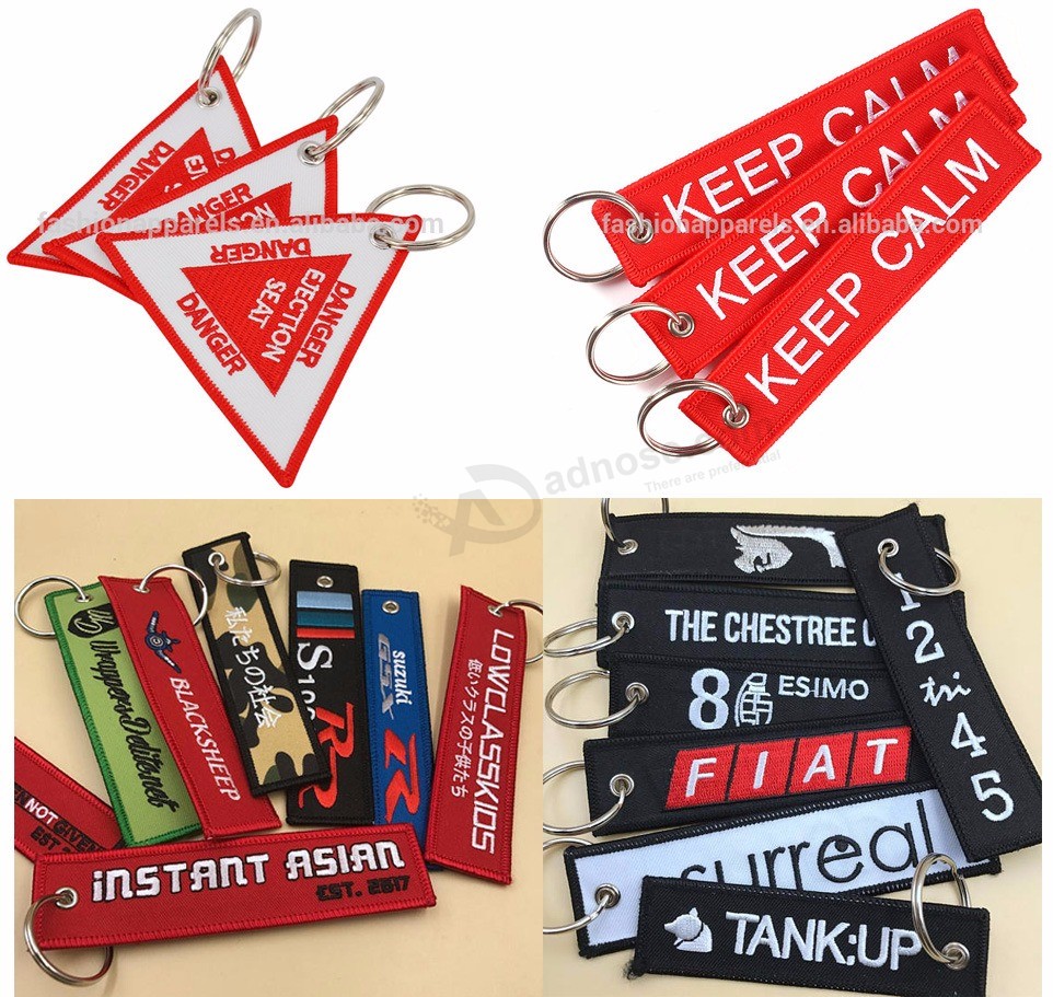 Custom double Side embroidery Fabric keychain for promotion Key Tag