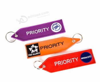 Free Sample Personalized Custom Promotional Polyester Fabric Retractable Remove Before Flight Airplane Souvenir Embroidered Keyring