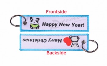 定制梭织徽标面料手袋标签钥匙扣