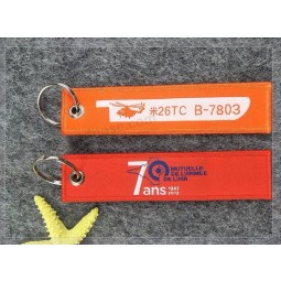 gewebter Schlüsselanhänger aus Stoff mit Jacquard-Logo für Gepäckanhänger