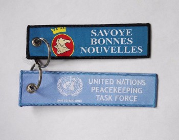 Benutzerdefinierte Markenlogo Twill Stoff Key Tags