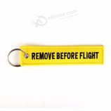 5 PÇS / LOTE remover antes do vôo chaveiro siga ME amarelo chaveiro bordado moda sleutelhanger Tag de segurança llavero jóias