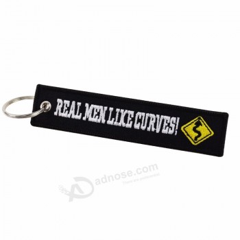 5个PCS / LOT酷炫摩托车钥匙扣，用于汽车刺绣OEM真正的男人，喜欢曲线钥匙圈，聚酯纤维尺寸13x2.8cm钥匙llaveros