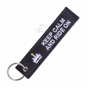 3 PCS/LOT Black Keep Calm and Ride On Keychain for Cars and Motorcycles OEM stitch Key ring Key Holder key fobs 13x2.8cm llavero