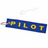 Moda piloto chaveiro OEM chave etiqueta correntes presentes da aviação azul com amarelo piloto bagagem Tag jóias bordado etiqueta de segurança
