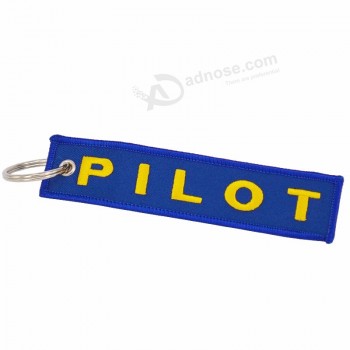 Mode Pilot Schlüsselanhänger OEM Key Label Ketten Luftfahrt Geschenke blau mit gelben Pilot Gepäckanhänger Schmuck Stickerei Sicherheits-Tag