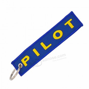 3PCS / LOT Bleu avec Jaune Pilote Clé Chian pour Aviation Cadeaux OEM Clé Étiquette Chaînes Broderie Étiquette de Sécurité Bijoux de Mode