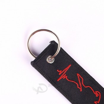 Porte-clés de broderie rouge pour motos et voitures Mode Biker Heartbeat OEM Polyester Porte-clés de sécurité clés llaveros Bijoux