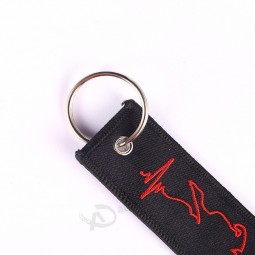 Red Embroidery Keychain for Motorcycles and Cars Fashion Biker Heartbeat OEM Polyester Key ring safety key tags llaveros Jewelry