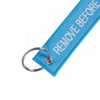 Enlever Avant le vol Broderie Porte-clés Chaînes Aviation Cadeaux Berloques Important Tag Bleu Ciel Bijoux OEM Porte-clés Chaveiro