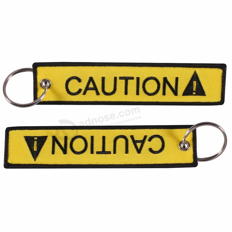 New-CAUTION-Keychain-Embroidery-Black-Letter-Yellow-Key-Chain-Holder-for-Cars-and-Motorcycles-Key-Fob (1)