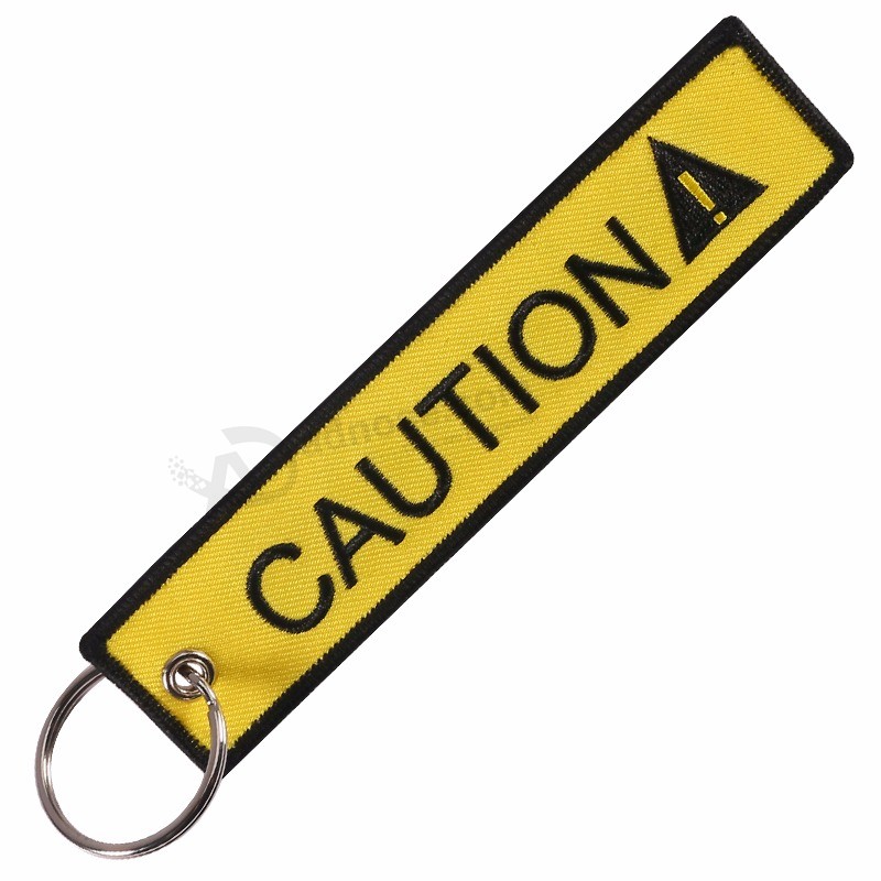 New-CAUTION-Keychain-Embroidery-Black-Letter-Yellow-Key-Chain-Holder-for-Cars-and-Motorcycles-Key-Fob (2)