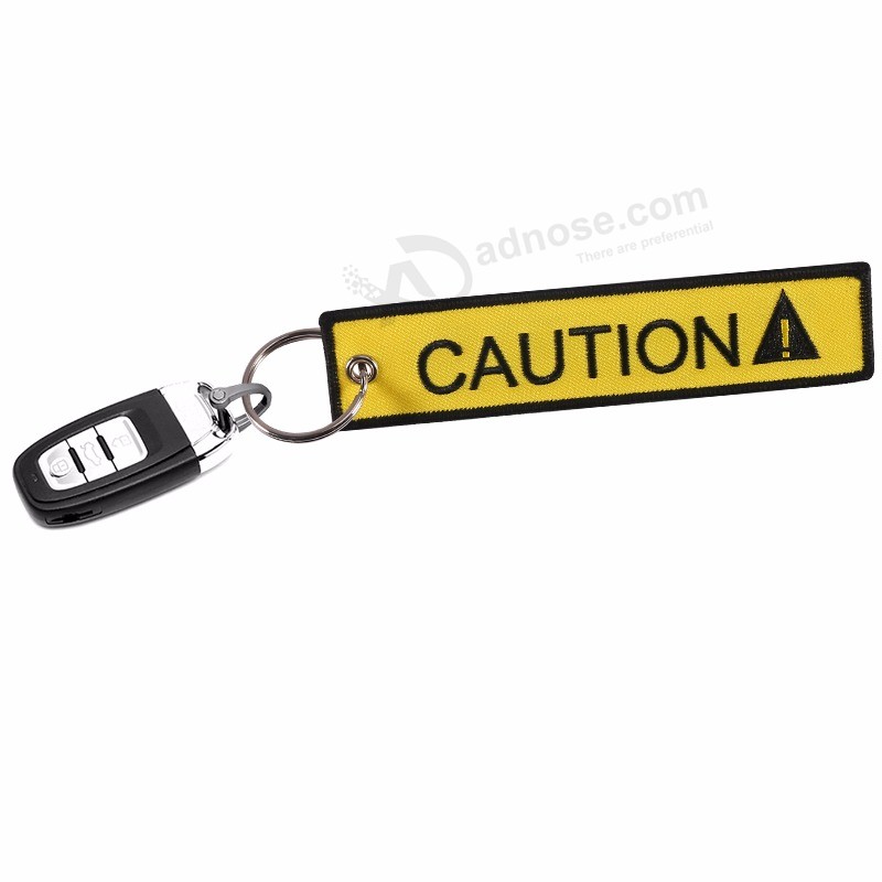 New-CAUTION-Keychain-Embroidery-Black-Letter-Yellow-Key-Chain-Holder-for-Cars-and-Motorcycles-Key-Fob (4)