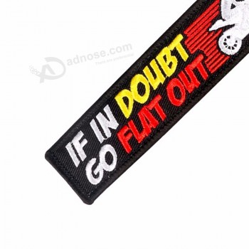 IF IN DOUBT GO FlLAT OUT Embroidery Letter Keychain for Motorcycles and Cars Custom Keyring Gifts Tag Porte Clef Jewelry