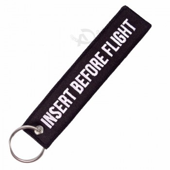 3pcs/lot Insert Before Flight Keychain porte-clés pour voitures Emboridery Noir avec blanc OEM Porte-clés porte-clés Bijoux Sleutelhanger