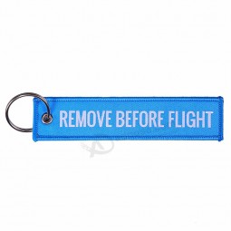 Remove Before Flight Woven Blun Embroidered Key Tag for Sale