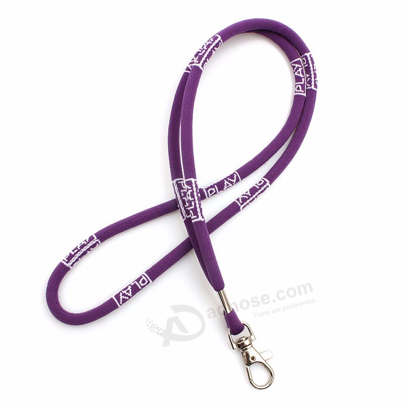 Fashionable Narrow Size Good Quality Cheap Round Cord Woven Fabric Lanyards Key Ring