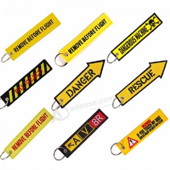 Cheap custom embroidered woven key tag for motorcycle