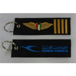 logotipo de kuwait airways con tela de bordado de 4 barras Etiquetas de aviación de llavero