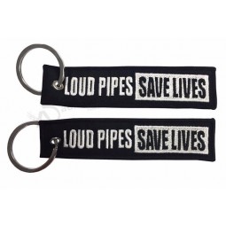 Loud Pipes Save Lives Fabric Embroidery Keychain Keyring Key Ring Key Chain Key FOB