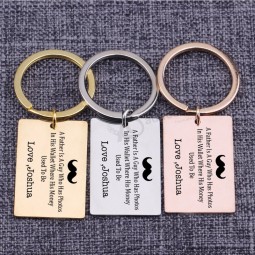 Keychains Piece Key Tag Father`s Day Gift Love Custom Name Mustache 38*25mm Square Key Ring Pendant Charms Specialized Engraved