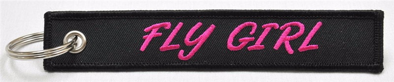 EM-1585 FLY chica llavero bordado, piloto femenino aviatrix noventa y nueve llavero