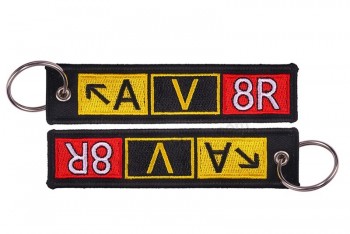 Aviator AV8R Airport Taxiway Sign Keychain  Embroidery Key Fobs ATV Car Key Chains