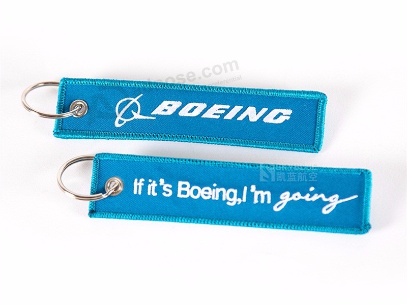 EM-1224 Boeing Logo Key Chain Car Ring Sky Blue Keychain Key Ring Embroider