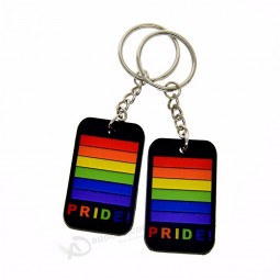 Gay Pride Silicone Caoutchouc Porte-clés Arc-en-ciel Couleur Dog Tag Porte-clés