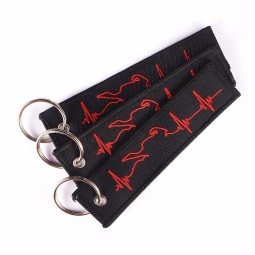 Custom Electrocard Heartbeat Fashion Rock Tags Couple Keychain Keyring Rectangle Polyester Embroidery Red White