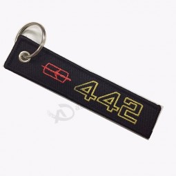 brand name embroidered woven keychain for motorcycle car