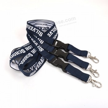 etichetta produttore stilo personalizzato chiusura in plastica nera cinturino regolabile jacquard con logo cinturini per cordino per carta di nome