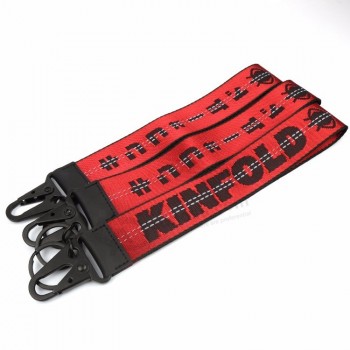 stijlvolle zwarte metalen slotring op maat gemaakte korte sleutelhanger klimmen aan beide zijden jacquard merklogo lanyards voor overjassen