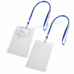 Affordable Vertical Clear Plastic ID Badge Card Holder w Lanyard Neck Strap